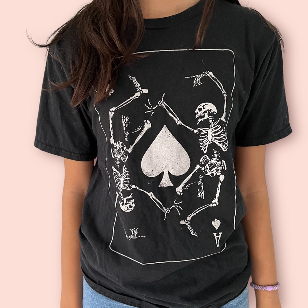 Skeleton skull spade card emo tee